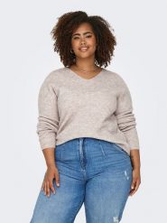 ONLY Carmakoma Sweter w kolorze jasnoróżowo-kremowym rozmiar: XL-54. Brązowe swetry Only Carmakoma, xl, bez wzorów, bez ramiączek. Za 88.02 zł.