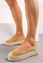 Ciemnobeżowe Espadryle na Plecionej Platformie z Ekozamszu Avalana. Brązowe espadryle Born2be, bez wzorów, eleganckie, bez obcasa. Za 109.99 zł.