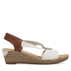 Sandały Rieker. Białe sandały Rieker, bez wzorów, bez obcasa, na koturnie, bez zapięcia. Za 299.99 zł.