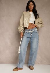 Niebieskie Jeansy Balloon Regular Waist z Ozdobnym Wiązaniem Daemora. Niebieskie jeansy Renee, m, bez wzorów, z jeansu, klasyczne. Za 119.99 zł.