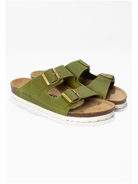 BACKSUN Skórzane klapki "Bali" w kolorze khaki rozmiar: 37. Brązowe klapki Backsun, bez wzorów, ze skóry, klasyczne, z otwartym noskiem, bez obcasa, bez zapięcia. Za 162.11 zł.