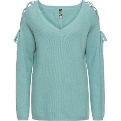 Sweter z wycięciami bonprix niebieski mineralny. Niebieskie swetry bonprix. Za 74.99 zł.