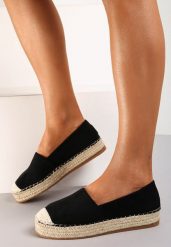 Czarne Espadryle na Plecionej Podeszwie Sirelora. Czarne espadryle Renee, bez wzorów, z jeansu, bez obcasa. W wyprzedaży za 47.99 zł.