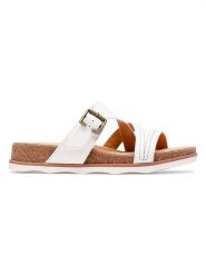 Clarks Skórzane klapki w kolorze białym rozmiar: 37. Białe klapki Clarks, bez wzorów, klasyczne, z otwartym noskiem, bez obcasa, bez zapięcia. Za 121.80 zł.