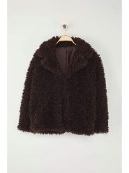 Trendyol Płaszcz pluszowy w kolorze ciemnobrązowym rozmiar: M. Brązowe płaszcze Trendyol, m, bez wzorów, bez kaptura. Za 146.45 zł.