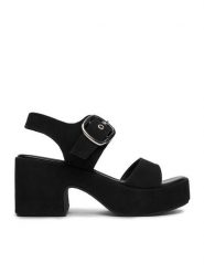 DeeZee Sandały CEO-LB-G9349-A Czarny. Czarne sandały DeeZee, bez wzorów, z materiału, bez obcasa, na słupku, bez zapięcia. Za 149.99 zł.