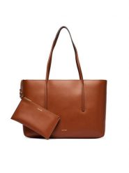 Calvin Klein Torebka Foil Logo Tote W/Pouch LV04F3274G Brązowy. Brązowe shopper bag Calvin Klein, bez wzorów, ze skóry, bez dodatków. Za 649.99 zł.