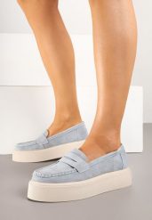Niebieskie Skórzane Półbuty Mokasyny na Grubej Podeszwie Sadelise. Niebieskie mokasyny Born2be, bez wzorów, z jeansu. Za 219.99 zł.