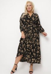 Czarno-Żółta Rozkloszowana Sukienka Maxi z Gumką w Talii i Abstrakcyjnym Wzorem Akallia. Czarne sukienki Born2be, l, bez wzorów, eleganckie, bez kołnierzyka, bez ramiączek, maxi, plisowane. W wyprzedaży za 83.99 zł.