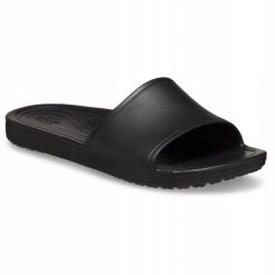 Klapki Dla Dorosłych Crocs Kadee Slide. Czarne klapki Crocs, bez wzorów, z materiału, bez obcasa, bez zapięcia. Za 89.99 zł.
