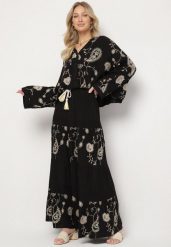 Czarny Komplet z Wiskozy w Stylu Boho Koszula Nietoperz i Spódnica Sepalisse. Czarne koszule Born2be, l, bez wzorów, z wiskozy, boho, bez kołnierzyka, bez ramiączek. W wyprzedaży za 186.99 zł.