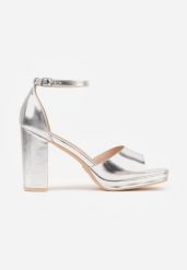 Srebrne Sandały VICES na Platformie i Słupku ze Skórzaną Wkładką Phelusa. Szare sandały Born2be, bez wzorów, biznesowe, bez obcasa, na obcasie, bez zapięcia. Za 109.99 zł.