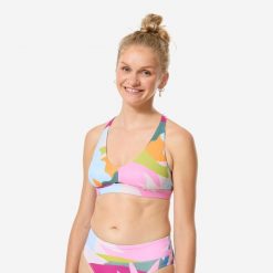 Góra kostiumu kąpielowego surfingowego damska Decathlon Agatha Colorama. Czerwone bikini Decathlon, bez wzorów, z elastanu, sportowe. Za 89.99 zł.