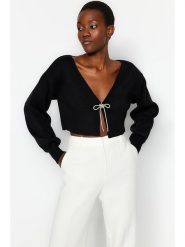Trendyol Kardigan w kolorze czarnym rozmiar: XS. Czarne swetry Trendyol, xs, bez wzorów, ze splotem, bez ramiączek. Za 61.31 zł.