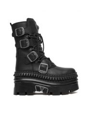 NEW ROCK Trzewiki M-WALL373-S15 Czarny. Czarne botki NEW ROCK, bez wzorów, ze skóry, rockowe, bez obcasa, na koturnie, bez zapięcia. Za 1,369.00 zł.