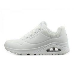 Buty Skechers Uno-Stand On Air W 73690-W białe. Białe buty treningowe bez wzorów, z gumy, bez zapięcia. Za 466.89 zł.