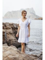 Isla Bonita by SIGRIS Sukienka w kolorze białym rozmiar: XL. Białe sukienki Isla Bonita by SIGRIS, xl, bez wzorów, z bawełny, bez kołnierzyka, bez ramiączek, midi. Za 101.70 zł.
