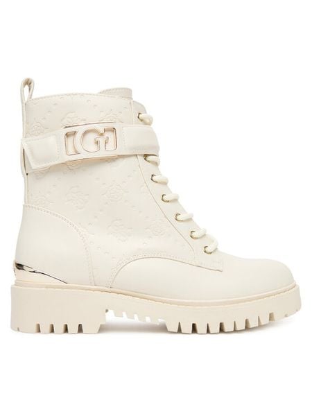 Guess Trapery FLTORA FAL10 Écru. Białe traperki Guess, z aplikacjami, ze skóry, bez obcasa, bez zapięcia. Za 719.99 zł.