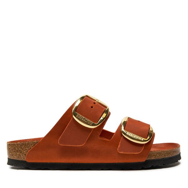 Klapki Birkenstock. Brązowe klapki Birkenstock, bez wzorów, bez obcasa, bez zapięcia. Za 679.99 zł.