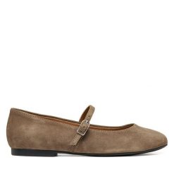 Baleriny Geox. Brązowe baleriny Geox, bez wzorów, bez obcasa, bez zapięcia. Za 449.99 zł.