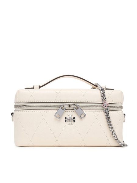 Tory Burch Torebka Charlie 186038 Kremowy. Białe kopertówki Tory Burch, bez wzorów, ze skóry, wizytowe, bez dodatków. Za 2,509.00 zł.