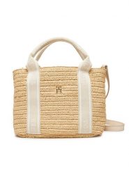 Tommy Hilfiger Torebka Th Spring Logo Mini Tote AW0AW17199 Beżowy. Brązowe torebki klasyczne Tommy Hilfiger, bez wzorów, z tworzywa sztucznego, bez dodatków. Za 419.99 zł.