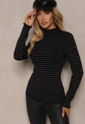 Czarny Golf z Wełną Ozdobiony Paskami Vortirida. Czarne swetry Renee, z aplikacjami, z jeansu, eleganckie, bez ramiączek. W wyprzedaży za 71.99 zł.
