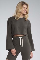 Krótka Bawełniana Bluza z Szerokim Rozciętym Rękawem - Oliwkowa. Zielone bluzy Figl, s, bez wzorów, z bawełny, bez kaptura. Za 209.00 zł.