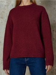 Sweter chunky z domieszką wełny - bordowy. Czerwone swetry Sinsay, l, bez wzorów, z wełny, bez ramiączek. Za 59.99 zł.
