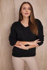 Sweter z dekoltem V grafitowy. Szare swetry KESI, l, bez wzorów, z wełny, plus size, bez ramiączek. Za 139.05 zł.