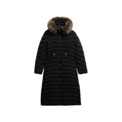 Damska długa kurtka Superdry Fuji. Czarne kurtki Superdry, na zimę, bez wzorów, z puchu, eleganckie, bez kaptura. W wyprzedaży za 596.00 zł.