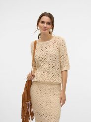 Vero Moda Sweter w kolorze beżowym rozmiar: S. Brązowe swetry Vero Moda, s, bez wzorów, z bawełny, bez ramiączek. Za 92.64 zł.