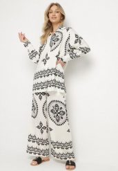 Beżowo-Czarny Wiskozowy Komplet w Etniczny Wzór Koszula i Szerokie Spodnie Pasilia. Brązowe koszule Born2be, l, z aplikacjami, z wiskozy, eleganckie, bez kołnierzyka, bez ramiączek. W wyprzedaży za 101.99 zł.