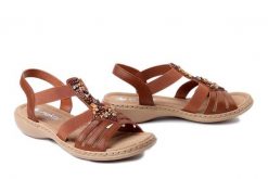 RIEKER 61850-24 brown, sandały damskie. Brązowe sandały Rieker, bez wzorów, bez obcasa, bez zapięcia. Za 255.92 zł.