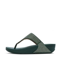 Klapki między palcami damskie FitFlop Lulu Shimmerglitz. Niebieskie klapki FIT FLOP, bez wzorów, sportowe, bez obcasa, bez zapięcia. Za 443.50 zł.