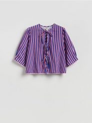 Bluzka w paski - wielobarwny. Bluzki Reserved, l, bez wzorów, z bawełny, bez kołnierzyka, bez ramiączek. Za 129.99 zł.