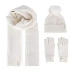 Zestaw czapka, szalik i rękawiczki Beverly Hills Polo Club. Białe szaliki i kominy Beverly Hills Polo Club, bez wzorów, z dzianiny. Za 159.99 zł.