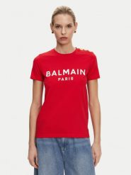 Balmain T-Shirt BF1EF005BB02 Czerwony Regular Fit. Czerwone t-shirty Balmain, s, bez wzorów, z bawełny, bez kołnierzyka, bez ramiączek. Za 1,659.00 zł.