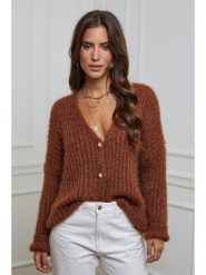 L'armoire de Suzette Kardigan w kolorze brązowym rozmiar: 38/40. Brązowe swetry L'armoire de Suzette, l, bez wzorów, ze splotem, klasyczne, bez ramiączek. Za 148.96 zł.