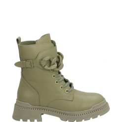 ZIELONE BOTKI 347922 GREEN. Zielone botki Venezia, bez wzorów, ze skóry, bez obcasa, bez zapięcia. Za 329.00 zł.