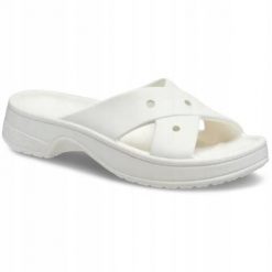 Klapki Dla Dorosłych Crocs Womens Cross Strap. Białe klapki Crocs, bez wzorów, z materiału, bez obcasa, bez zapięcia. Za 159.99 zł.