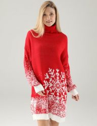 Sukienka w zimowy wzór. Białe sukienki Unisono, na co dzień, s, bez wzorów, z dzianiny, bez kołnierzyka, bez ramiączek, mini, proste. Za 179.00 zł.