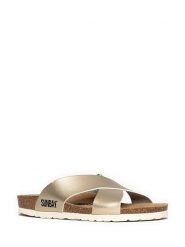 Sunbay Klapki "Rita" w kolorze złotym rozmiar: 39. Żółte klapki Sunbay, bez wzorów, klasyczne, z otwartym noskiem, bez obcasa, bez zapięcia. Za 107.12 zł.