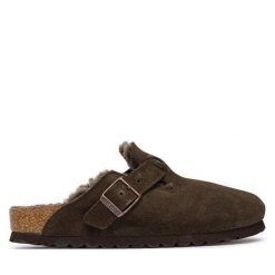 Klapki Birkenstock. Brązowe klapki Birkenstock, bez wzorów, bez obcasa, bez zapięcia. Za 854.99 zł.