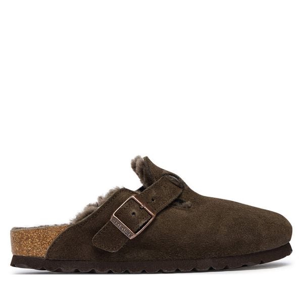 Klapki Birkenstock. Brązowe klapki Birkenstock, bez wzorów, bez obcasa, bez zapięcia. Za 854.99 zł.