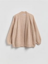 Kardigan z wełną alpaki - beżowy. Brązowe swetry Reserved, l, bez wzorów, z dzianiny, bez ramiączek. Za 259.99 zł.