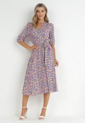 Niebiesko-Różowa Sukienka Maxi z Gumką w Pasie z Plisowanym Dołem Angelita. Niebieskie sukienki Born2be, l, bez wzorów, eleganckie, bez kołnierzyka, bez ramiączek, maxi, plisowane. W wyprzedaży za 152.99 zł.