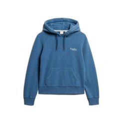 Bluza z logo dla kobiet Superdry Essential. Niebieskie bluzy Superdry, bez wzorów, bez ramiączek, z kapturem. Za 349.55 zł.