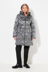 Damskie Pikowana kurtka HYPRAR kaptur dwukierunkowy zamek kieszenie na zamek. Szare kurtki Ulla Popken, plus size, bez wzorów, z materiału, z kapturem. Za 599.99 zł.