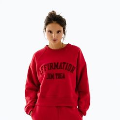 Bluza polarowa damska JoyInMe Classic Pullover. Czerwone bluzy bez kaptura Joy in me, bez wzorów, z bawełny, bez kaptura, na fitness i siłownię. Za 479.99 zł.
